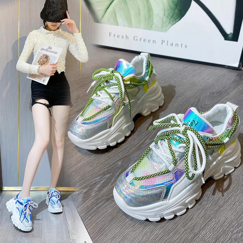 

Сетчатые туфли на платформе, Новинка лета 2022, увеличенная повседневная спортивная обувь на толстой подошве, женские модные туфли