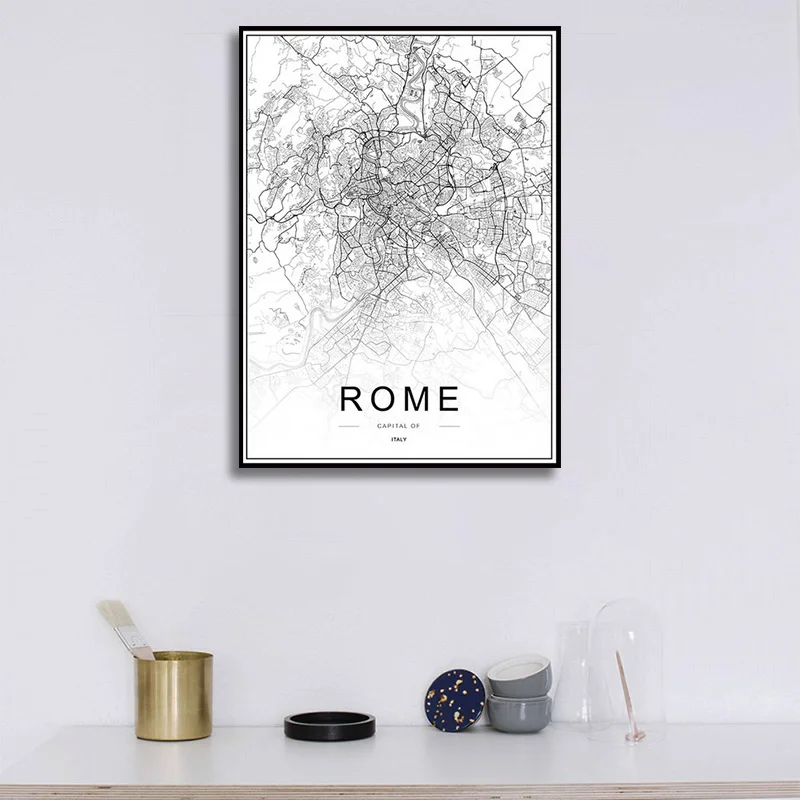 

Italy Milan Florence Venice Rome City Map Print Painting Black and White Engraving Minimalist Art Room Wall Decor Poster
