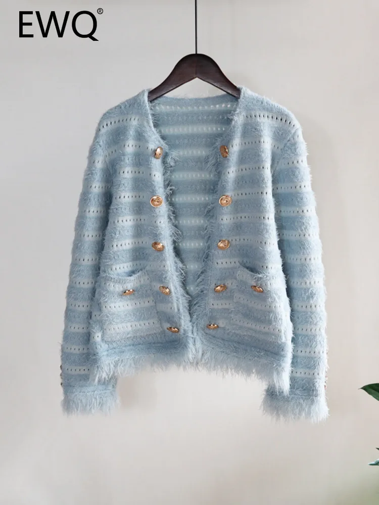 

EWQ однотонный вязаный двубортный милый стиль Y2K корейская мода Свободный женский кардиган свитер осень 2023 Новинка 27SN2955