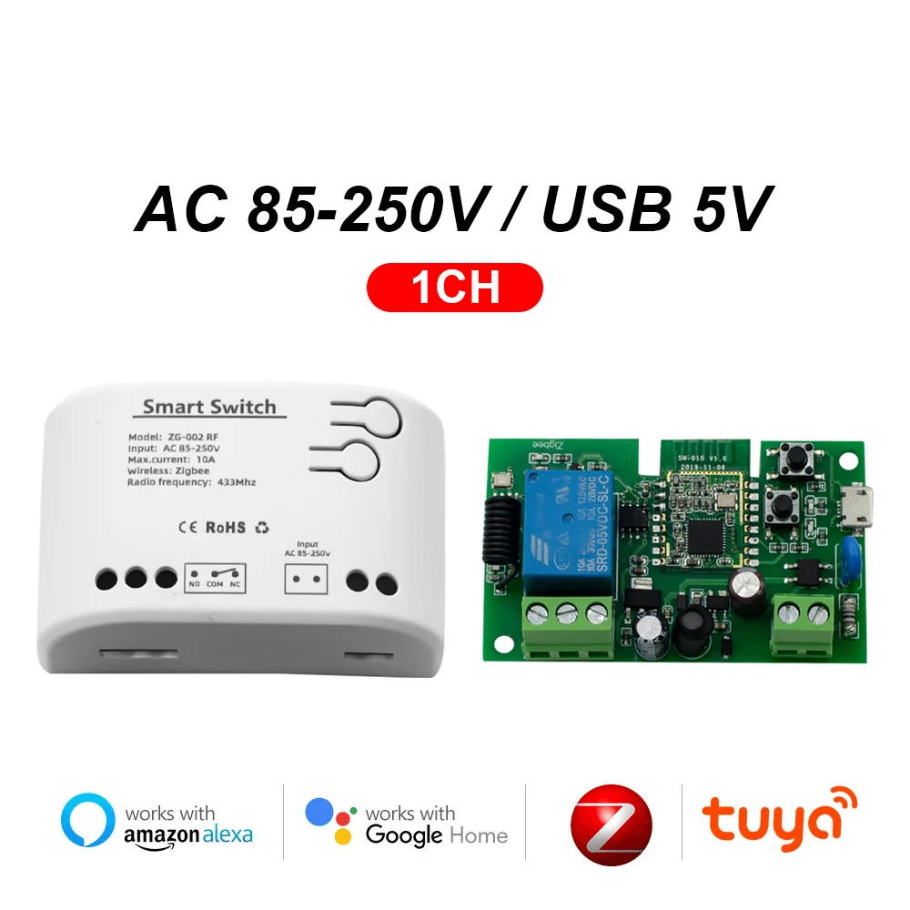 

Коммутатор ZigBee 3.0.Используя Tuya Wifi и радиочастотное реле управления 433 МГц AC/DC 7-32 В 85-250 В, работайте с голосовым управлением Alexa Google Home