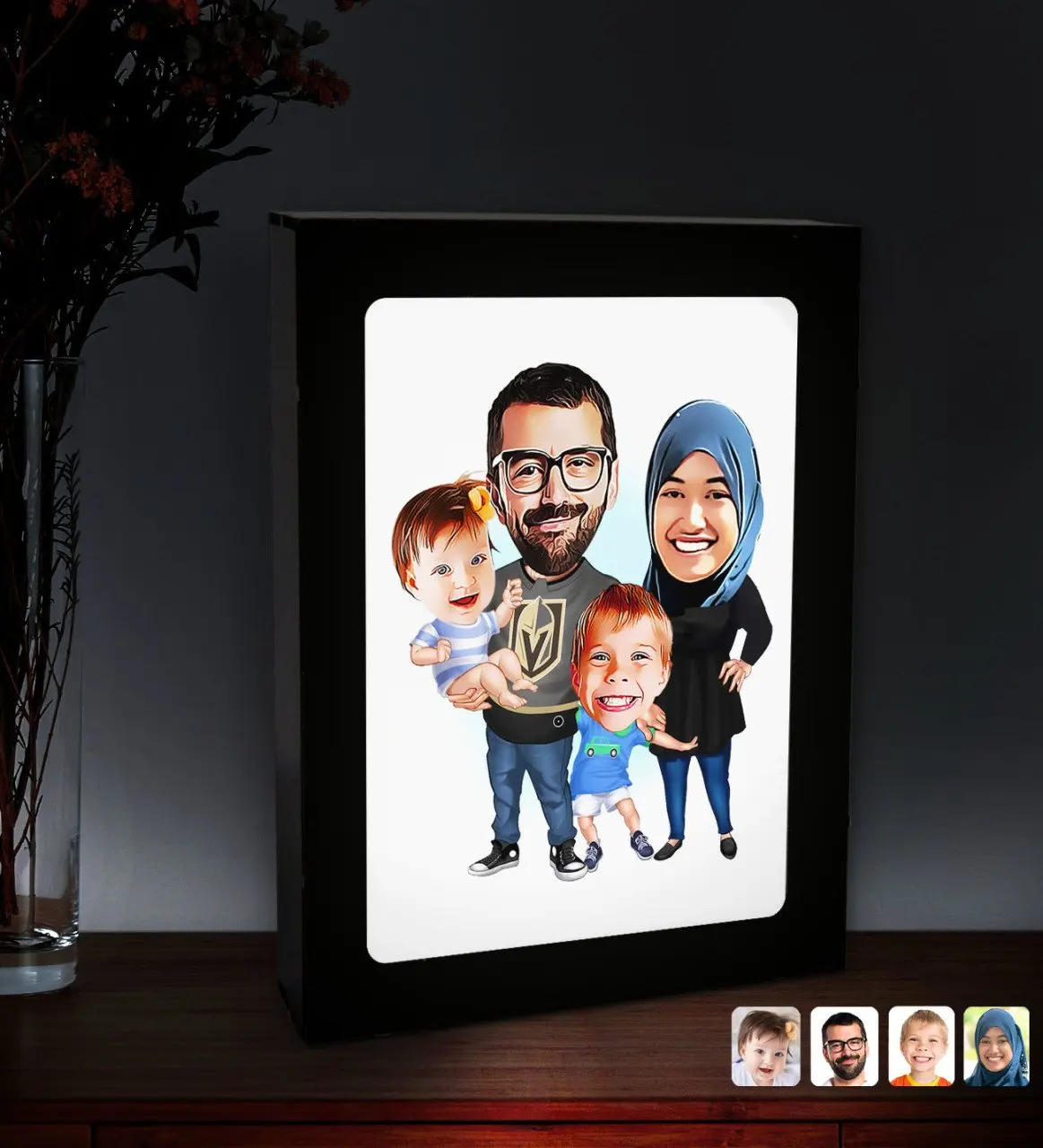 

Personalized Veil Family Caricature Of Led Lighted Wood Picture Çerçevesi-3
