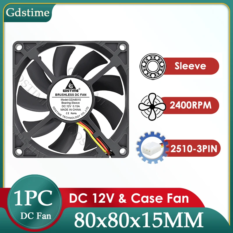 Gdstime 80 мм вентилятор DC 12V Cooler 80MM*15MM бесщеточный вытяжной охлаждения 8025 3PIN FG функция