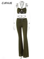 cjfhje strap halter crop top wide leg pants 2 pcs matching set bodycon 2022 summer women outfit beach elegant night club y2k