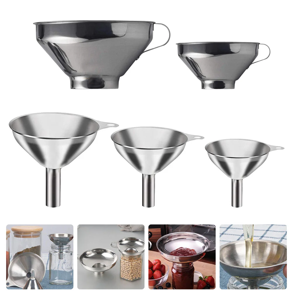 

5 Pcs Jam Funnel Funnels Transferring Kits Can Small Liquid Dispensing Stainless Steel Kitchen gadgets