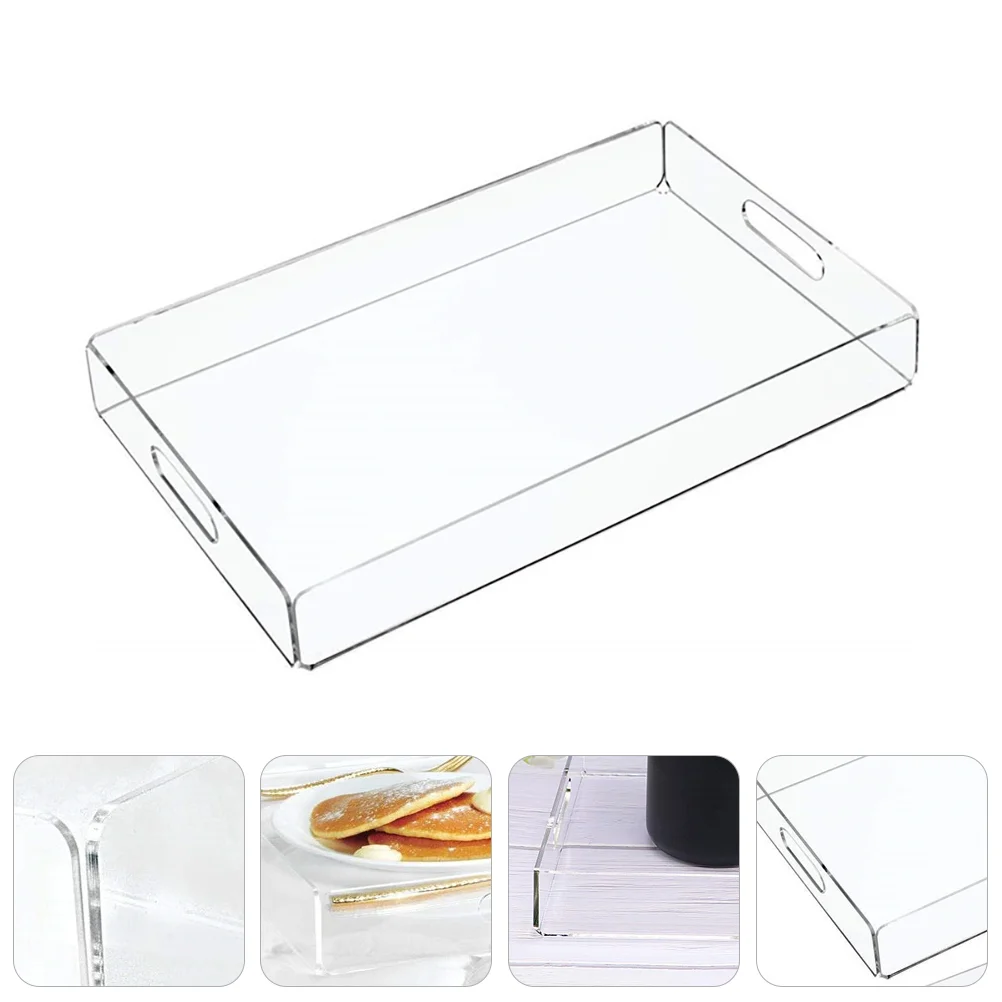 

Serving Tray with Handles Clear Snack Fruit Plate Decorative Drinks Server Platter Ottoman Tray for Countertop Vanity Sundries