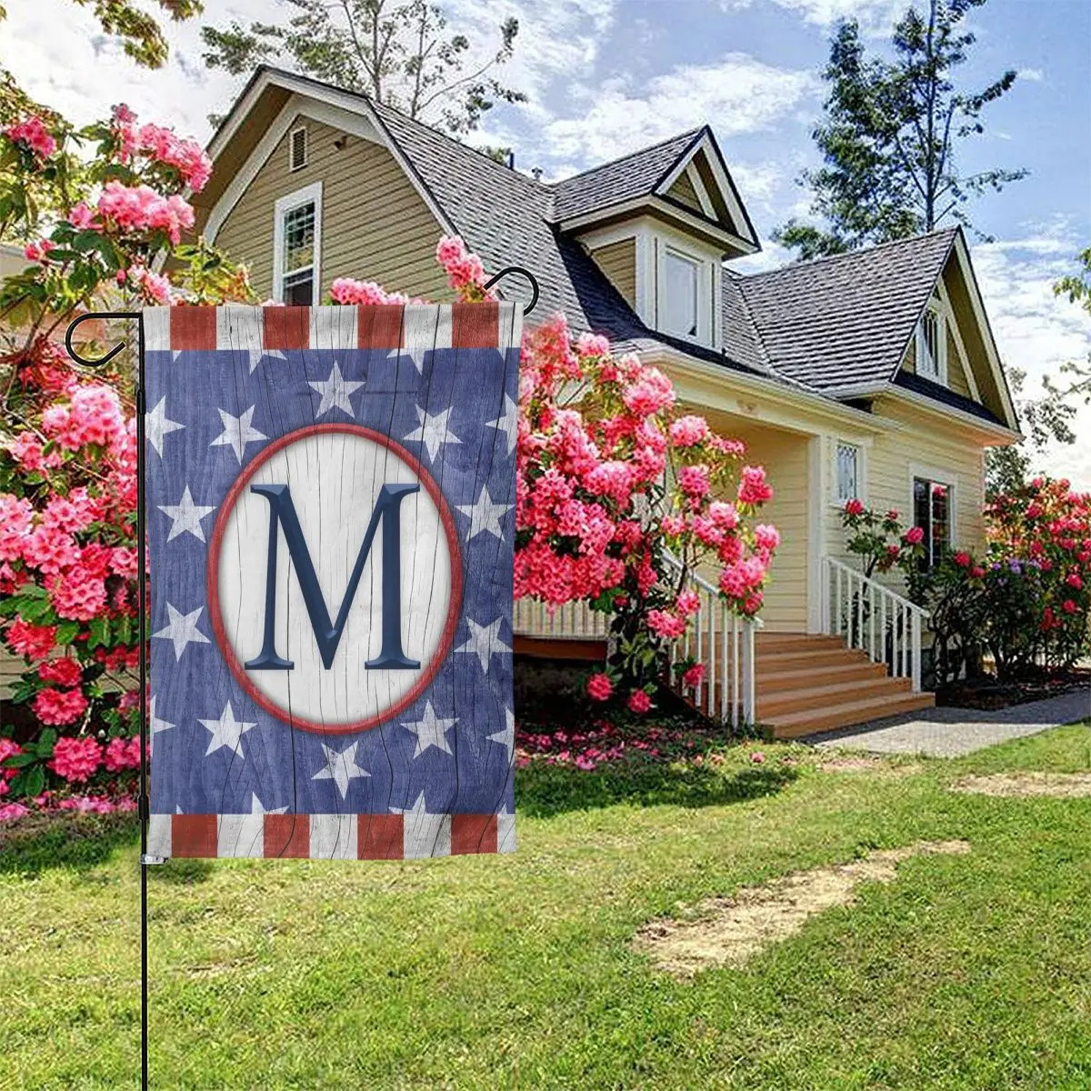 

Патриотическая монограмма America Forever 4 июля, Садовый флаг с буквой М, американский День Независимости, декоративный уличный двор, американский флаг