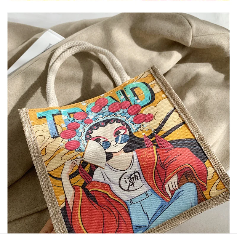 

Women's Bag Canvas Bag Peking Opera Personality Creative Handbag Chinese Style Net Red Bento Tote Bag Women Bag Canvas Bag