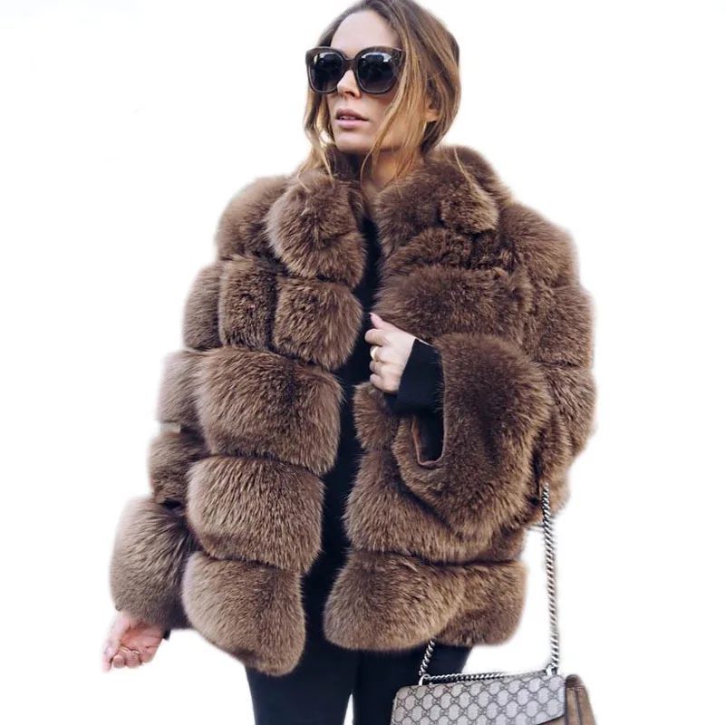 WYWMY High Quality Thicken Pink Faux Fur Coat Women Winter Stand Collar Long Sleeve Faux Fur Jacket Outwear Fluffy jacket