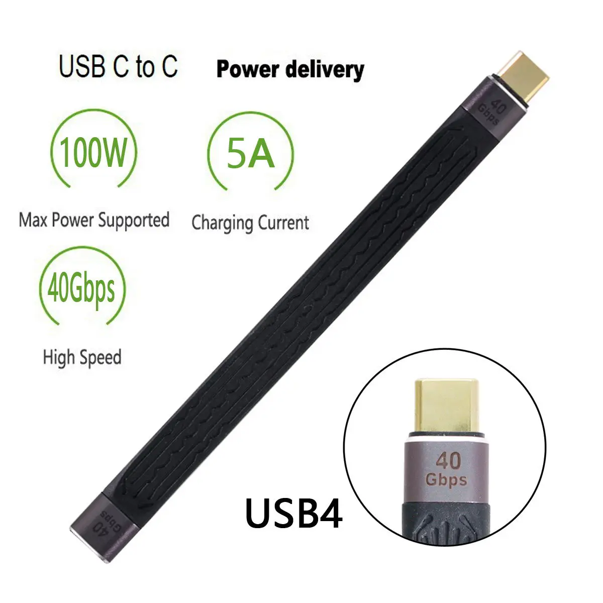 ChenYang USB-C USB4 Удлинительный кабель тонкий плоский штекер-гнездо 40 Гбит/с 100 Вт