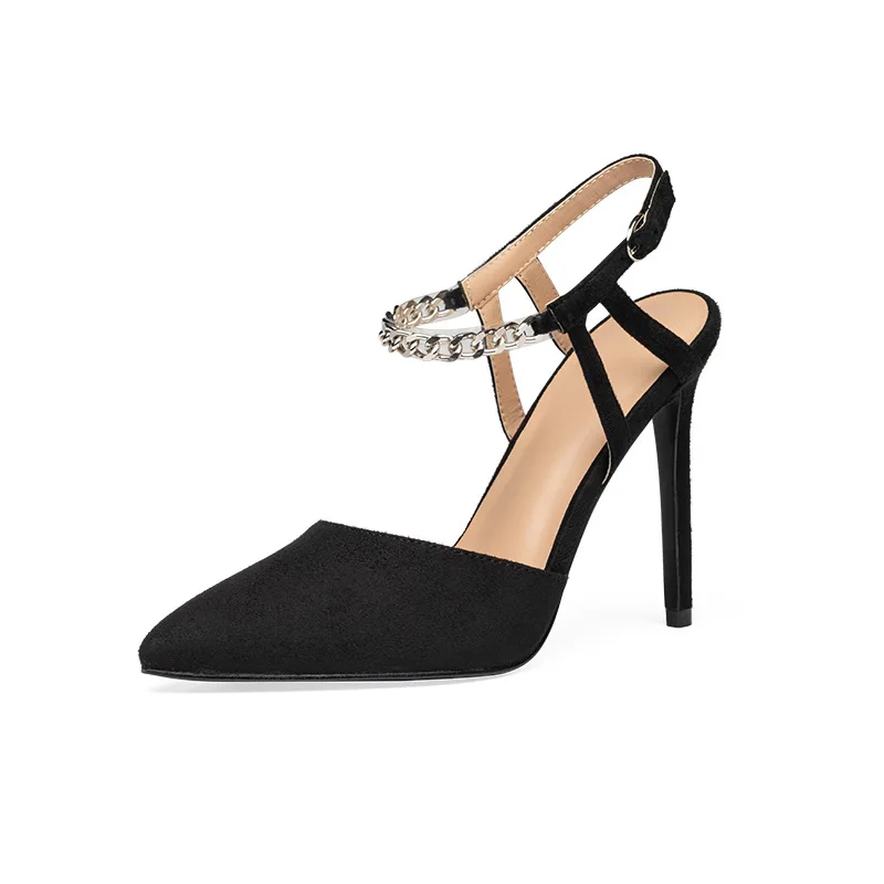 

Модные женские каблуки с ремешком на крупной цепочке и пряжкой, элегантные женские туфли-лодочки на каблуке