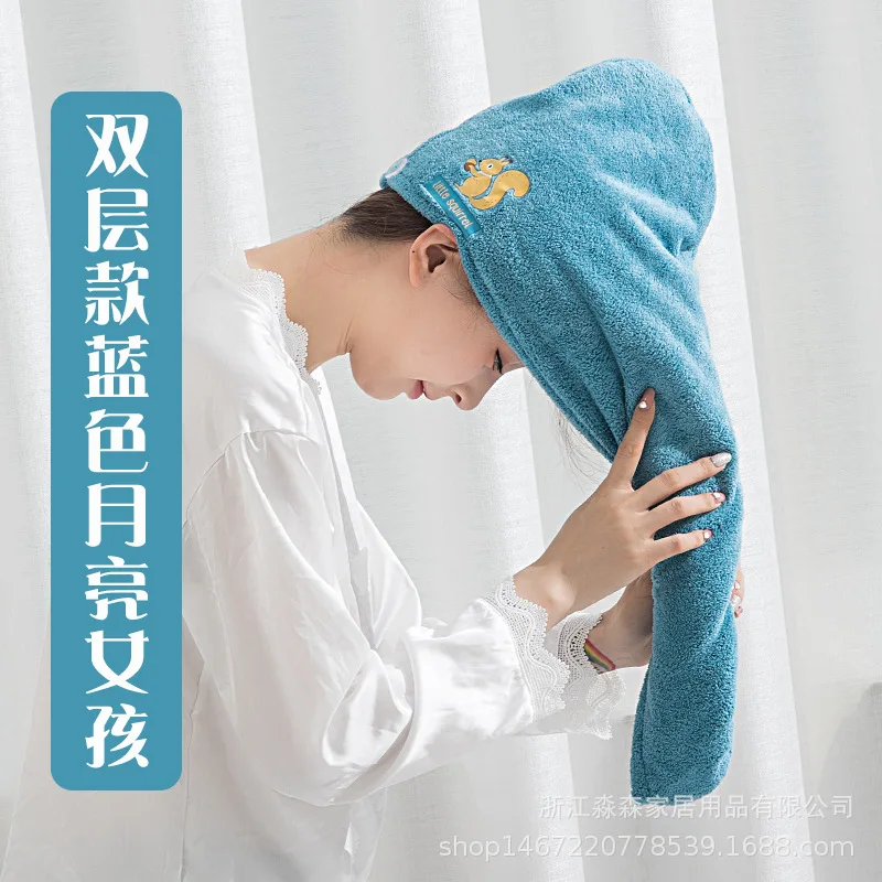 

Double-layer coral fleece dry hair cap Thicken quick-drying super absorbent Double-layer quick-drying towel Shower cap headscarf