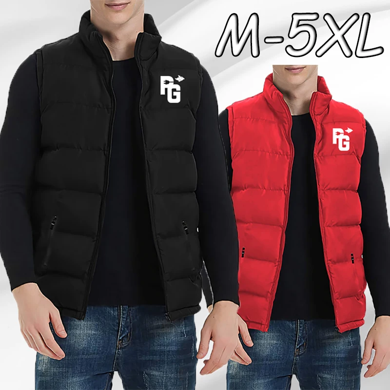 

2022 New Pg Printed Design Winter Warm Zipper Jacket Men's Stand Collar Sleeveless Vest Fashion All-match Male Waistcoat Coats
