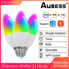 Умная Беспроводная лампа Aubess E14, светодиодный светильник с таймером и голосовым управлением, с поддержкой Wi-Fi, RGB + CW, 5 Вт
