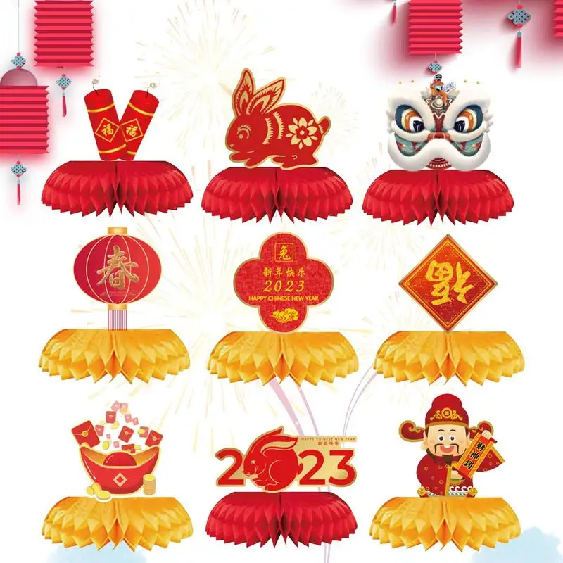 

Chinese New Year Honeycomb New Year Eve Party Table Centerpieces Decoration Happy New Year Red Table Topper For Spring Festival