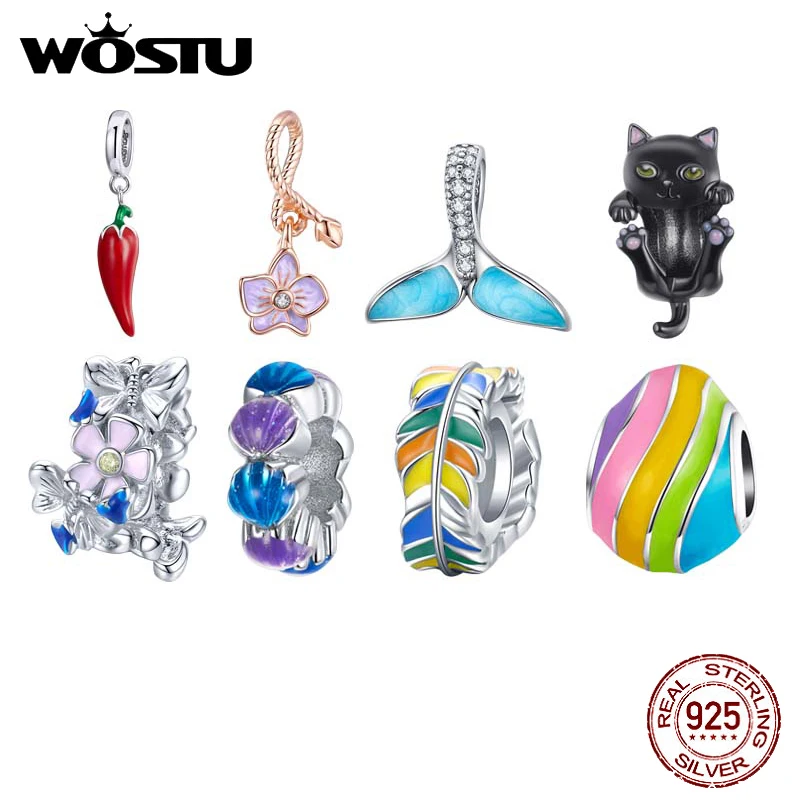 

WOSTU 100% 925 Sterling Silver Rainbow Easter Egg Enamel Bead Colorful Charm Fit Original Bracelet Pendant Fine Jewelry CTC223