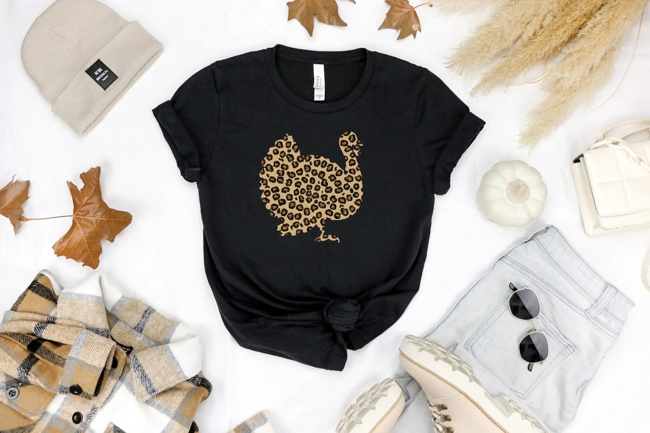 Футболка с леопардовым принтом и индейкой семейный гепард на День Благодарения