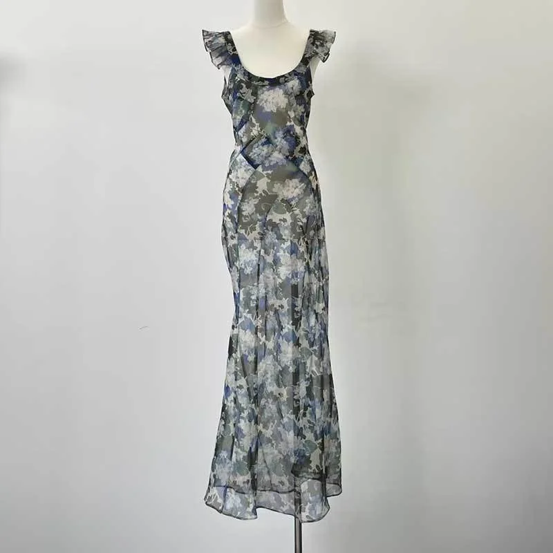 

Женское платье макси на бретельках, Элегантное синее платье с вышивкой и оборками, 23 Цвета