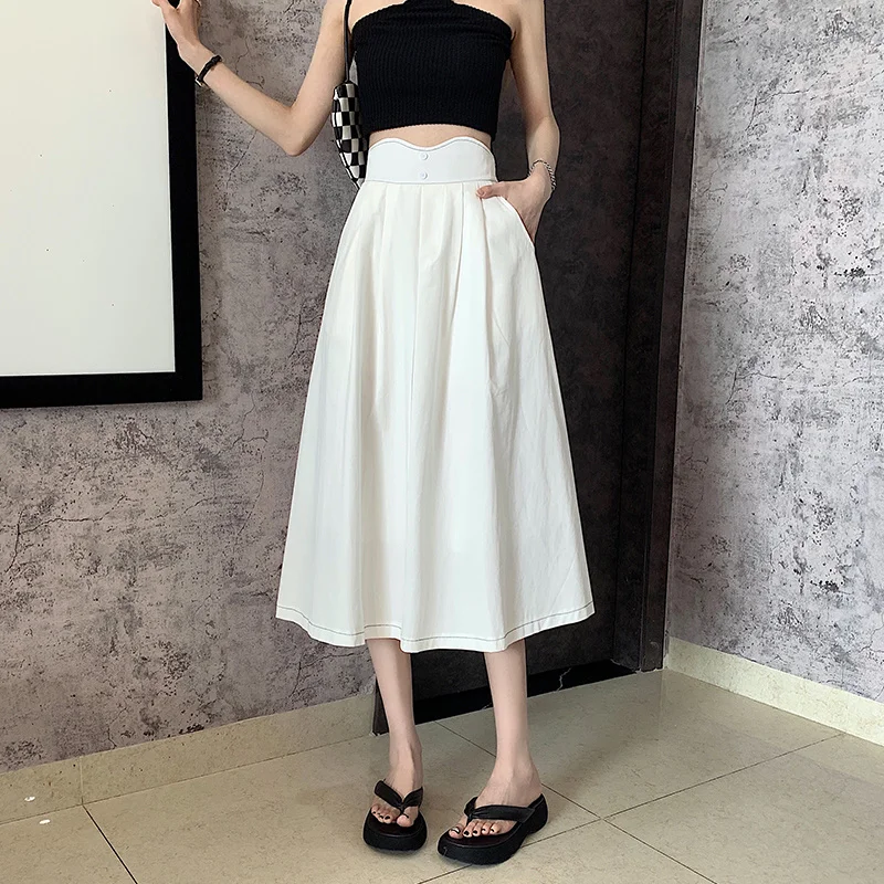 

Skirt Women's Fashion 2023 Real Shooting New Korean Version High Waist Large Swing Loose All-match Skirt A-line Skirt