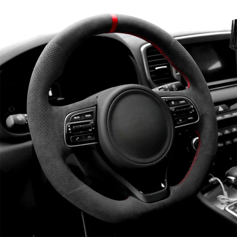 Черная изготовленная на заказ мягкая замша DIY оплетка рулевого колеса автомобиля