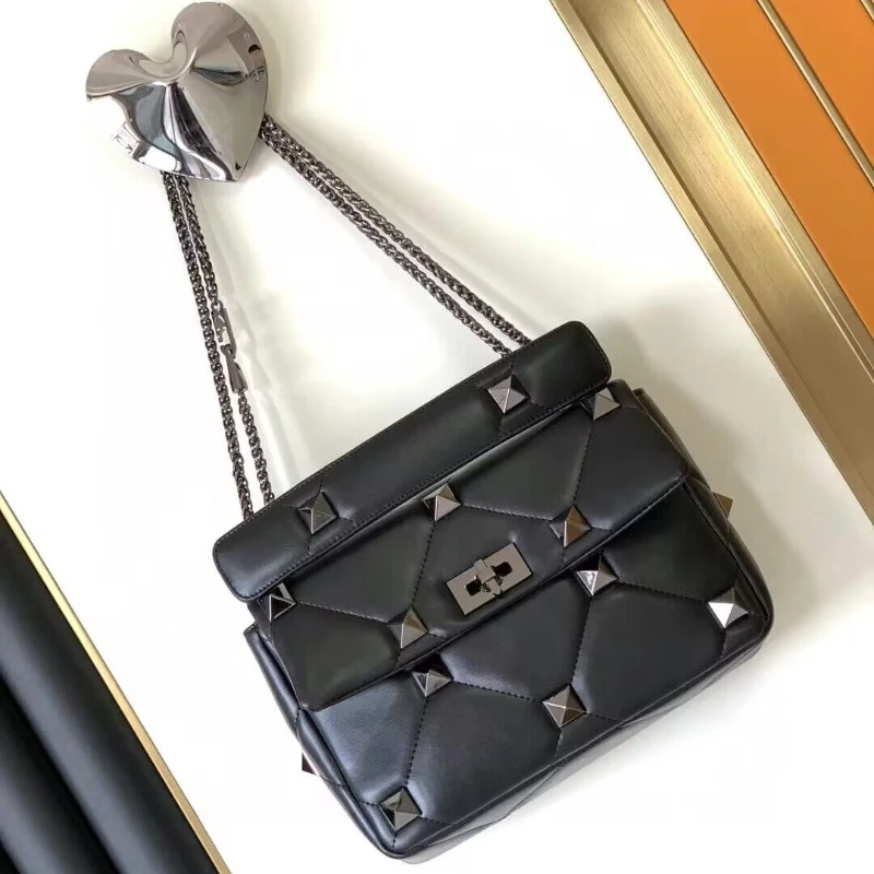 

Lüks marka çanta perçin elmas kafes zincir çanta moda hakiki deri omuz eğik çapraz çanta yüksek kaliteli kadın çantası