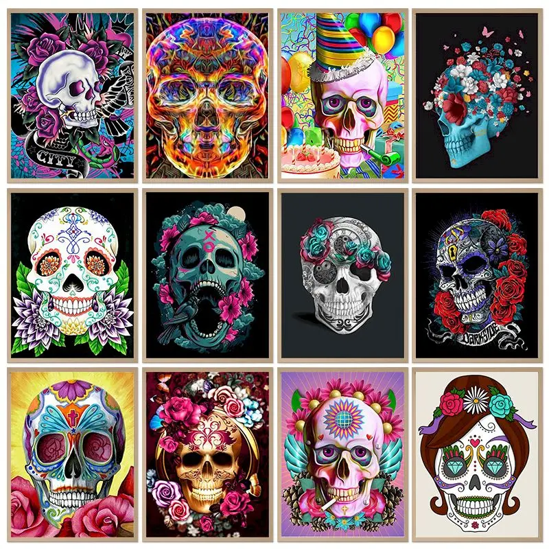 

CHENISTORY Paint By Number Flower Skull HandPainted Paintings Art Drawing On Canvas Gift Diy Pictures By Numbers Kits Home Deco