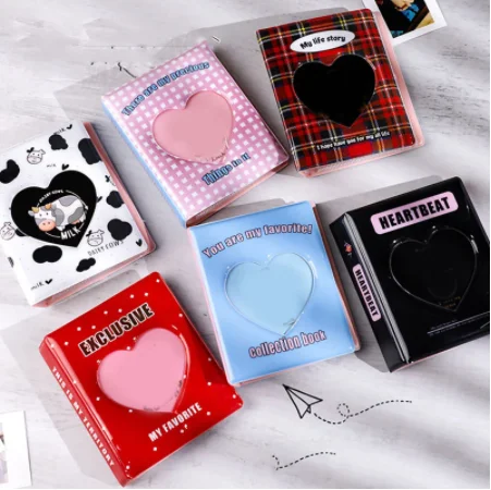 

Kpop Card Binder 3inch Photo Album Hollow Love Heart Model Photocard Holder Plaid Album Instax Mini Album For Cards Collect Book