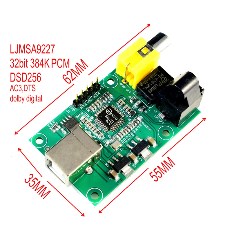 

DLHiFi LJM SA9227 32 бит 384K USB к SPDIF оптический I2S DSD256 AC3 DTS стерео Hi-Fi ЦАП Плата