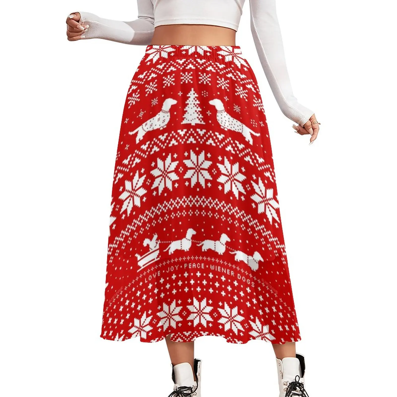 

Vintage Dog Print Skirt Dachshund Silhouettes Christmas Vintage Long Skirts Womens Pattern Casual Skirt Aesthetic Big Size 3XL