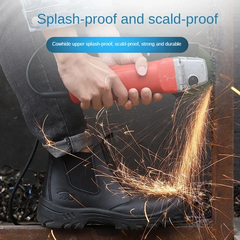 Мужская защитная обувь из чистой кожи с защитой от ударов и проколов стальным