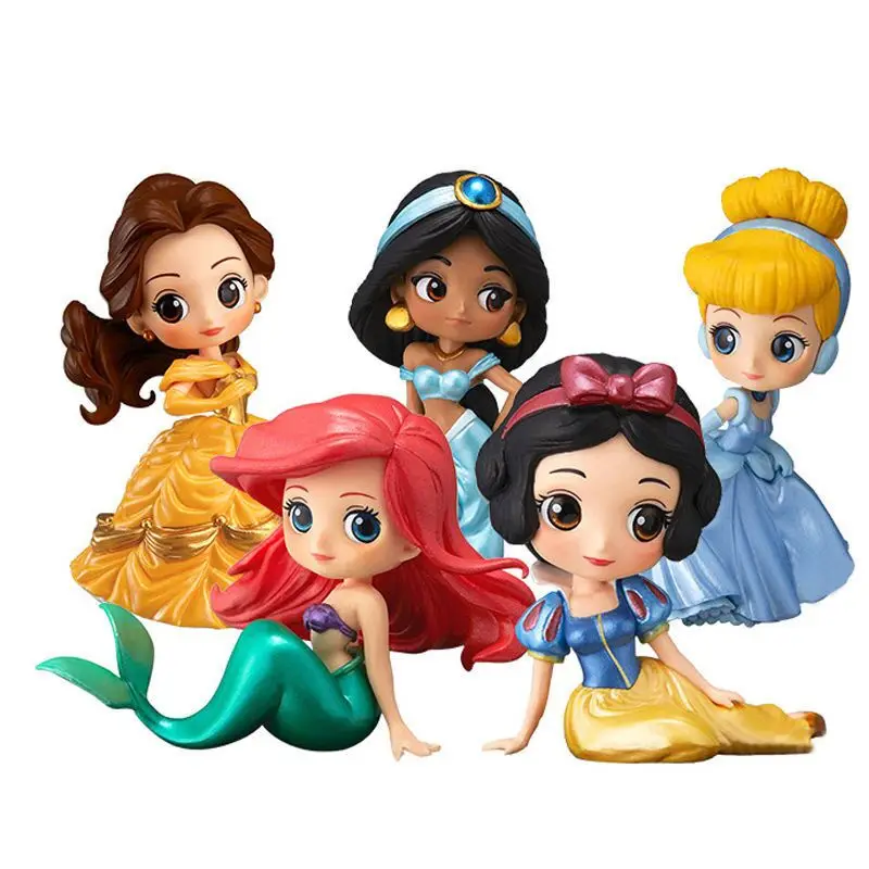 

6Pcs/Set Q Posket Disney Princess Figure Toys Snow White Belle Mermaid Rapunzel Ariel Cinderella PVC Model Dolls