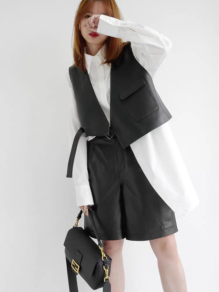 Британский жилет из искусственной кожи кожаный верхняя одежда женская