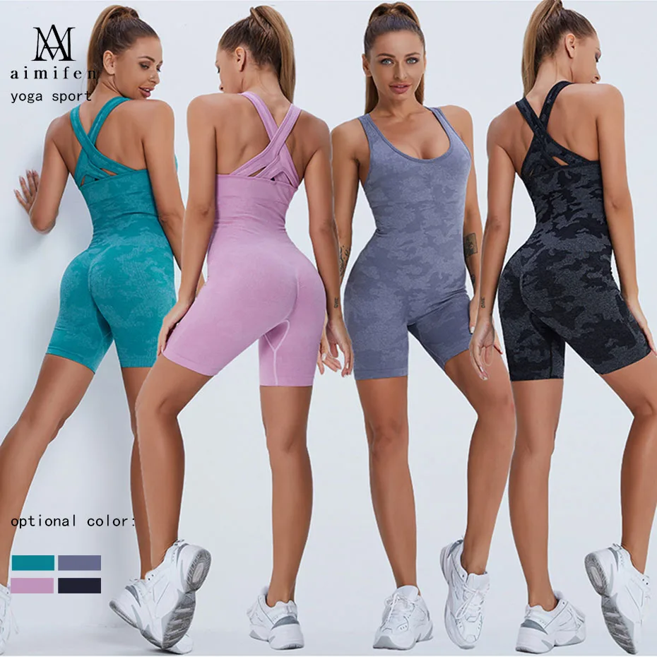 Backcross Yoga Sets Seamless Sports One Piece Jumpsuit Outfit For Women Dancing Fitness Yoga Short Legging Women Sports Pant