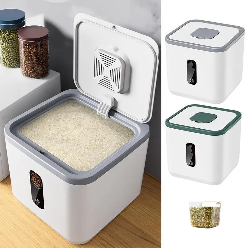 

Rice Dispenser Automatic Opening Buckle Large Capacity Storage Container With Measuring Cup Cereal Dry Food Flour Bin For Sugar