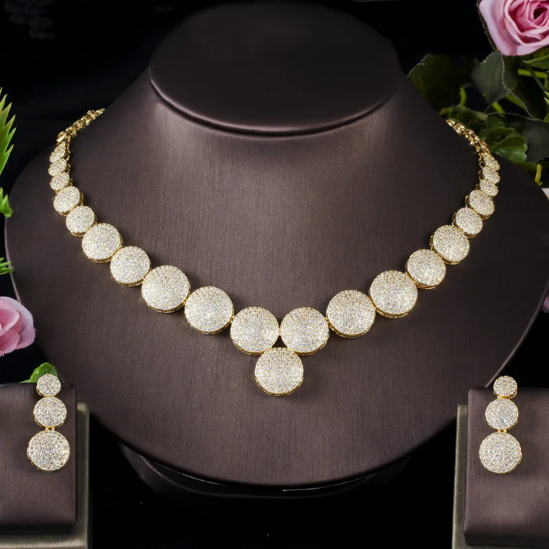 

ThreeGraces Classic Cubic Zirconia Geometric Round Shape Luxury Earrings and Necklace Dubai Party Jewelry Set for Women TZ943