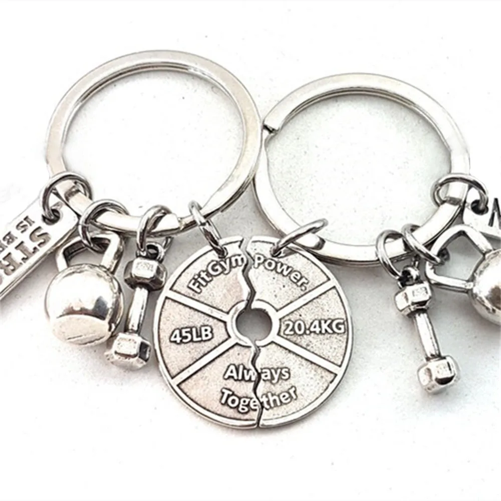 

10pair Couple Gym Keychain Weight Plate Always Together I love my life Gym Gifts Weight Lifter Bodybuilding Couples giftSport