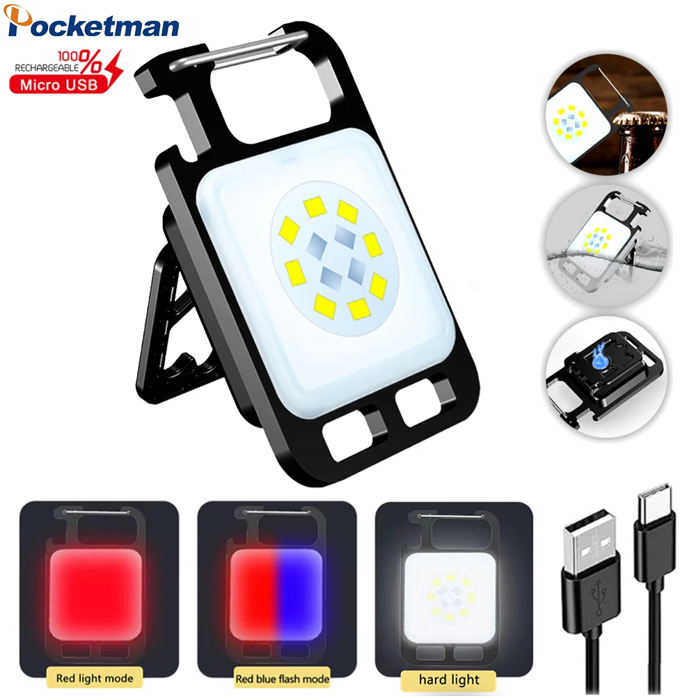 

Mini COB LED Work Light LED Keychain Lights USB Rechargeable Flashlight Torch Emergency Corkscrew Keychain Flashlights