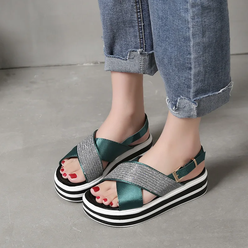 

Женские босоножки на толстой подошве, универсальные босоножки с перекрестной пряжкой, удобная обувь на толстом каблуке, новинка 2022