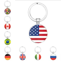 le flag united states united kingdom russia spain keychain glass cabochon jewelry keychain ring lady mens pendant souvenir gift