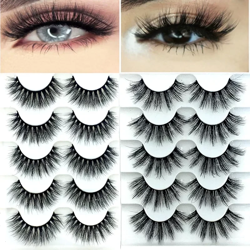 

5 pairs 3D mink false eyelashes natural makeup eyelash extension long cross volume soft fake eye lashes winged faux cils