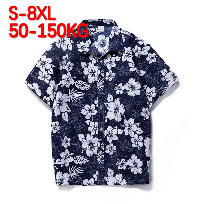

Plus Size 6XL 7XL 8XL Fashion Men's Shirts Men Hawaiian Camicias Casual Polyester Shirts Kapok Printed Short-sleeve Blouses Tops