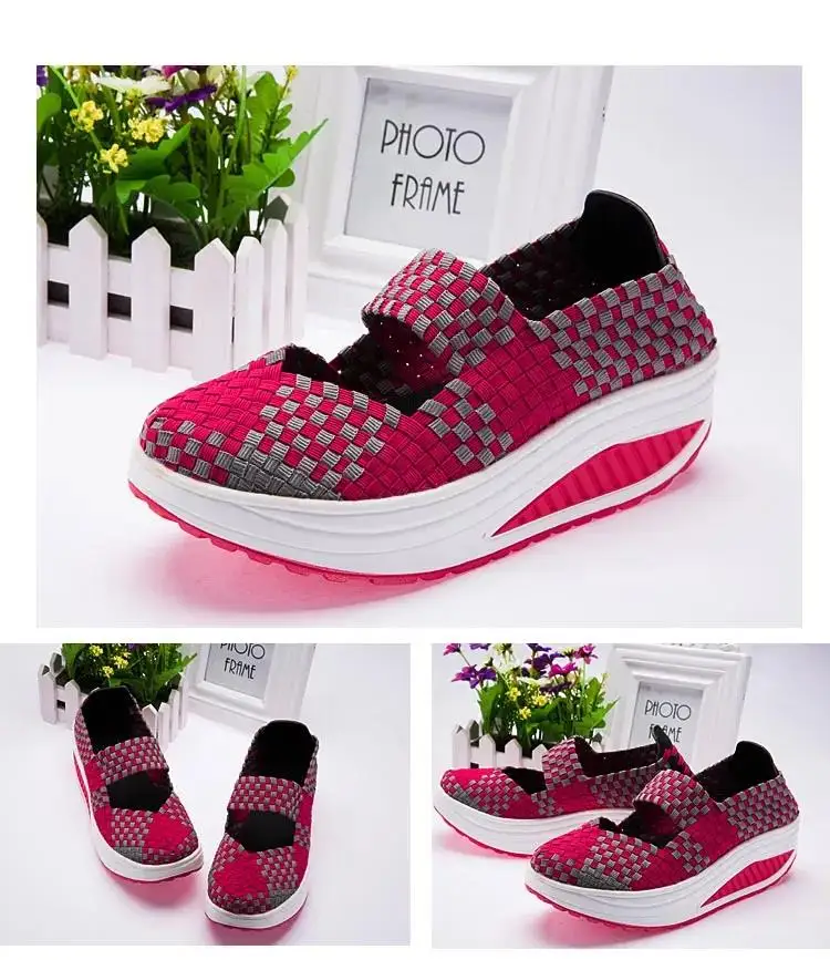 

Women's Spring Summer Mesh Casual Sports Shoes Thick Bottom Non Slip Breathable Fashionable Cover Foot Woven Shoe Rocking Shoes