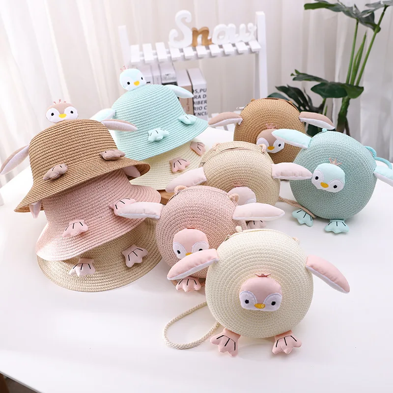 

Super Penguin Straw Bag Of Lovely Children Beach Tourism Shopping Sunshade Hat Cartoon Straw Hat