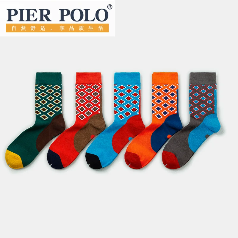 Men's latest design medium tube socks autumn socks high quality business geometric lattice color men's breathable cotton socks