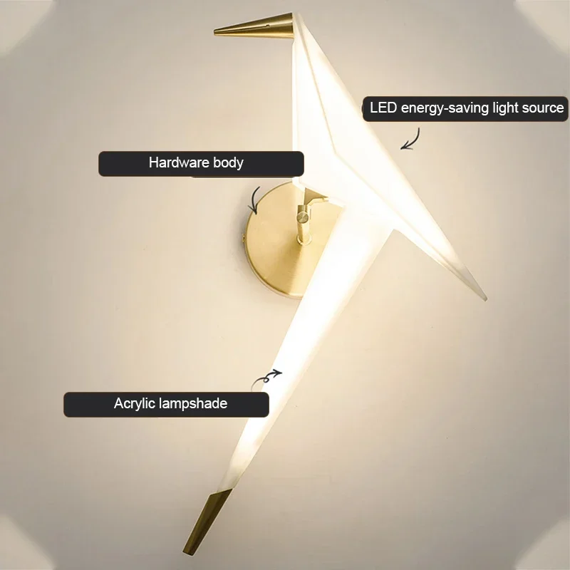 Современная светодиодная настенная лампа с бумажным журавлем прикроватный