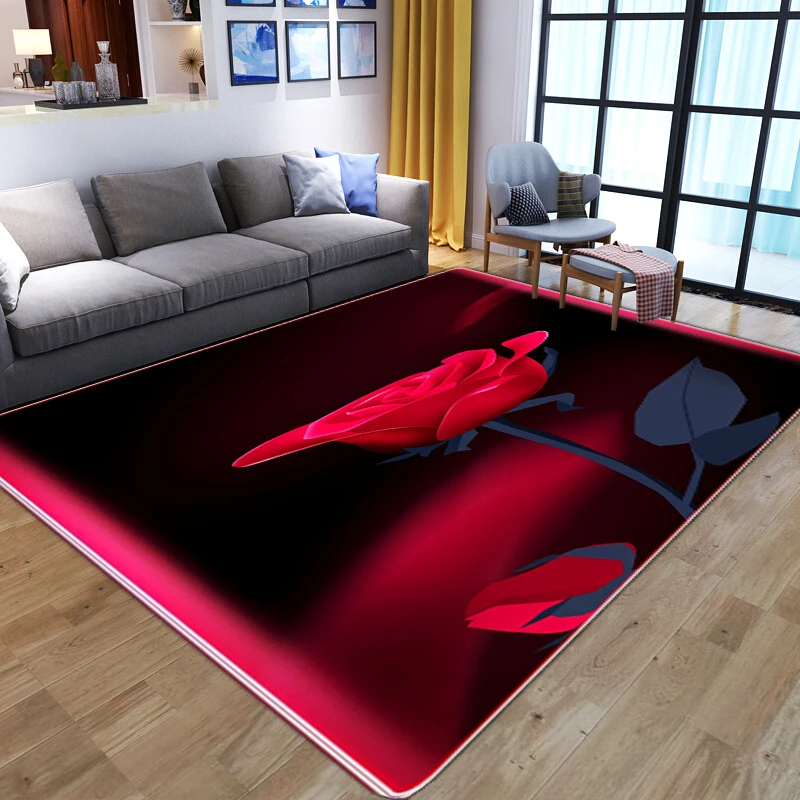 

Red Flower Carpets Soft Flannel 3D Printed Rugs Parlor Floor Mats Anti-slip Area Rug Large Carpet Living Room Bedroom Decoration