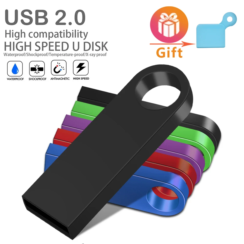 

Флэш-накопитель USB, яркий металлический флэш-накопитель, 16 ГБ, 32 ГБ, 64 ГБ, флешки, водонепроницаемый USB-накопитель 2,0, карта памяти в подарок (ло...