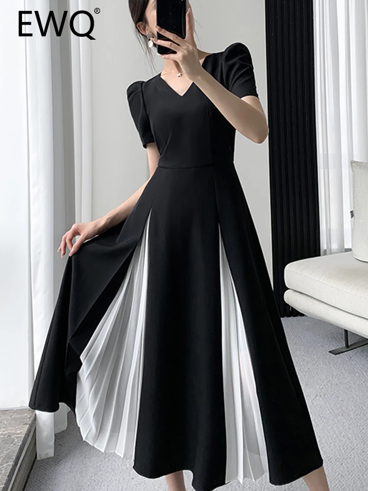 

Платье-трапеция женское с V-образным вырезом и коротким рукавом