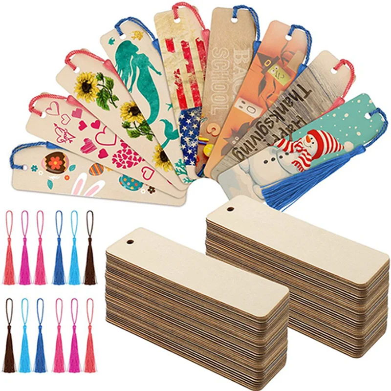 

36pcs Wooden Blank Bookmarks Book Page Clips Rectangular Thin Hanging Tags For Kids Student Diy Supplies School Stationery