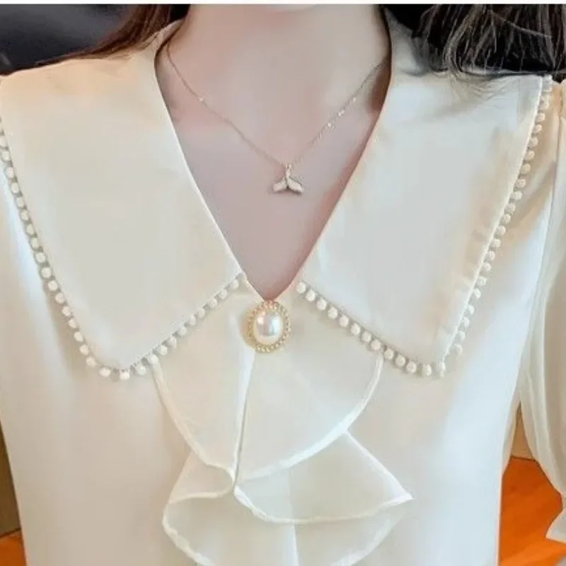 Женская летняя новая шифоновая рубашка с V-образным вырезом и коротким рукавом