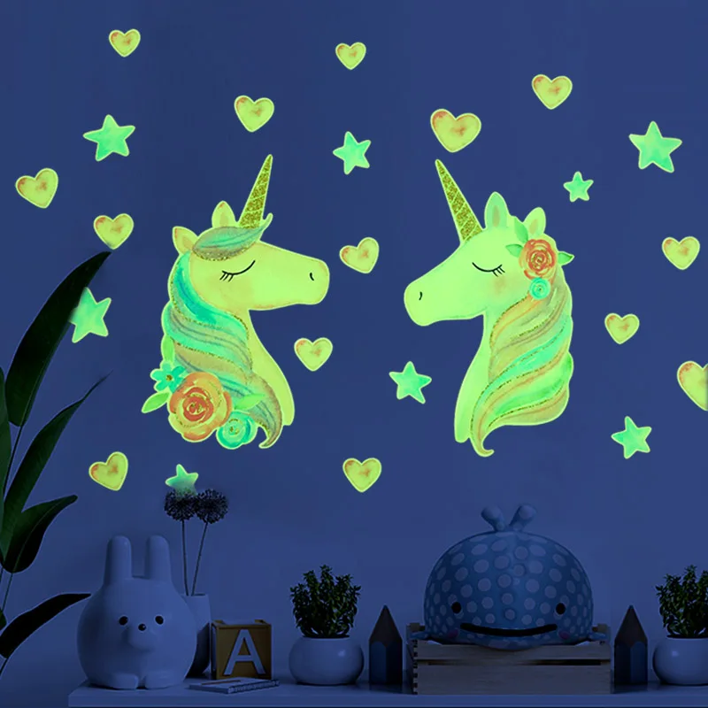 

1set Cartoon Unicorn Luminous Wall Sticker Kids Rooms Ceiling Home Decor Stars Wall Decals Fluorescent Glow In The Dark Stickers